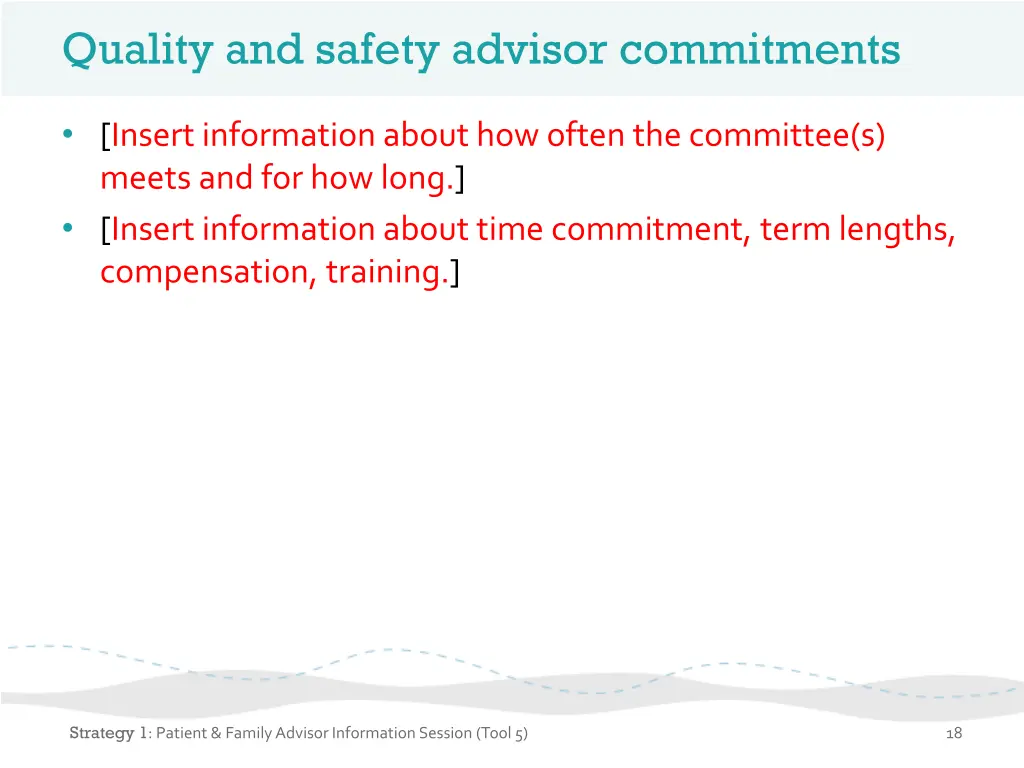 quality and safety advisor commitments