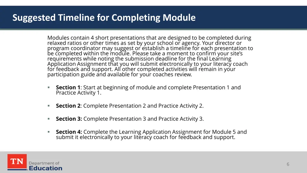 suggested timeline for completing module