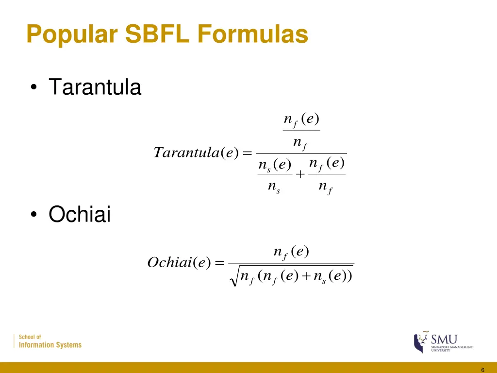 popular sbfl formulas