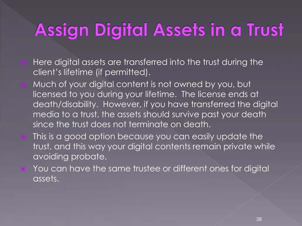 assign digital assets in a trust