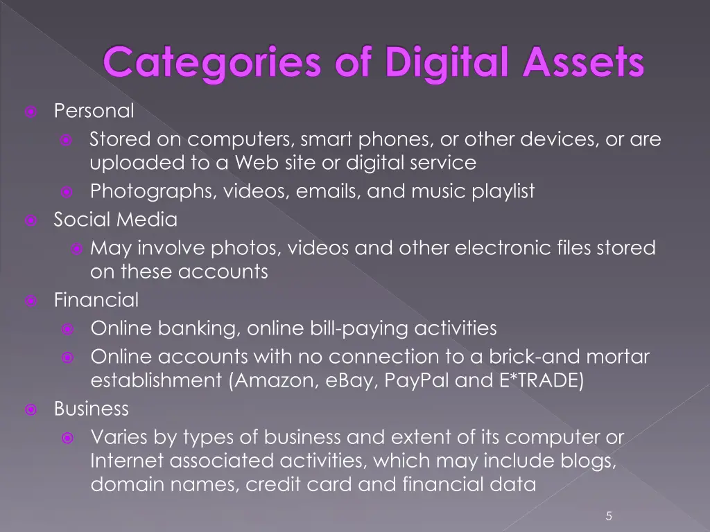 categories of digital assets