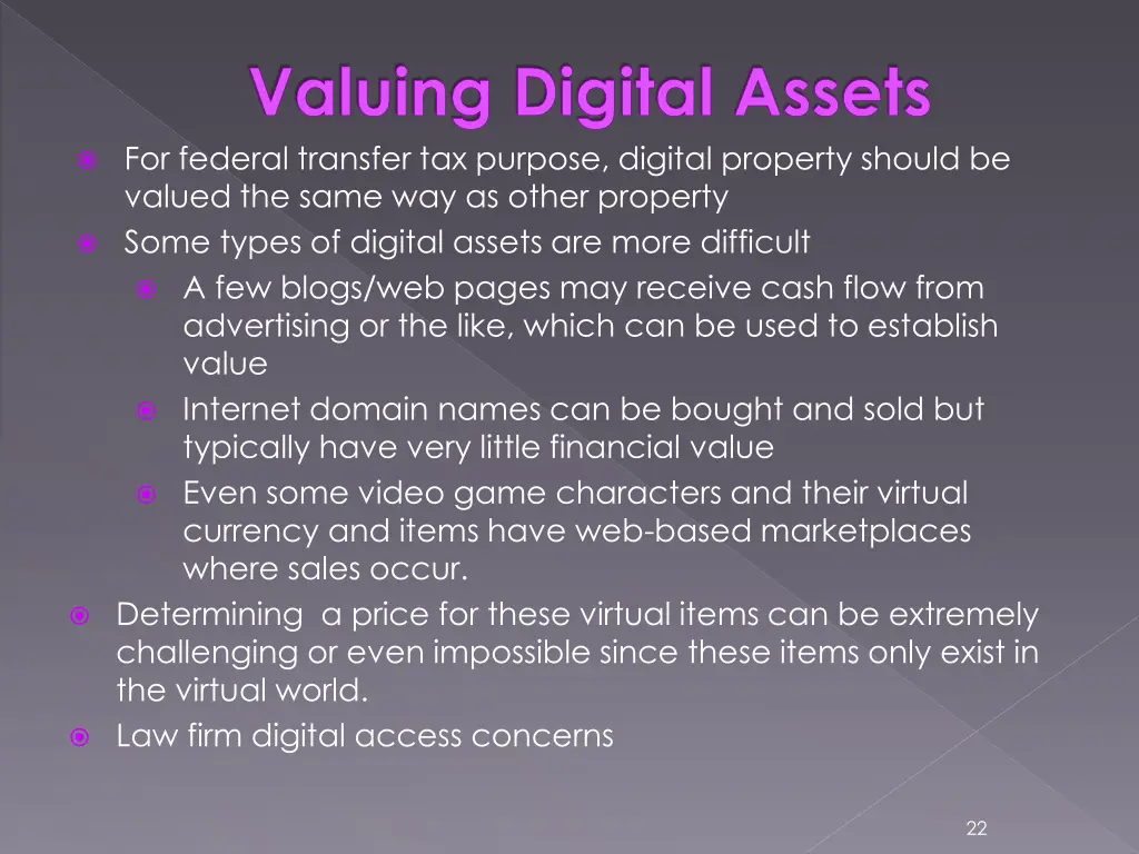 valuing digital assets for federal transfer