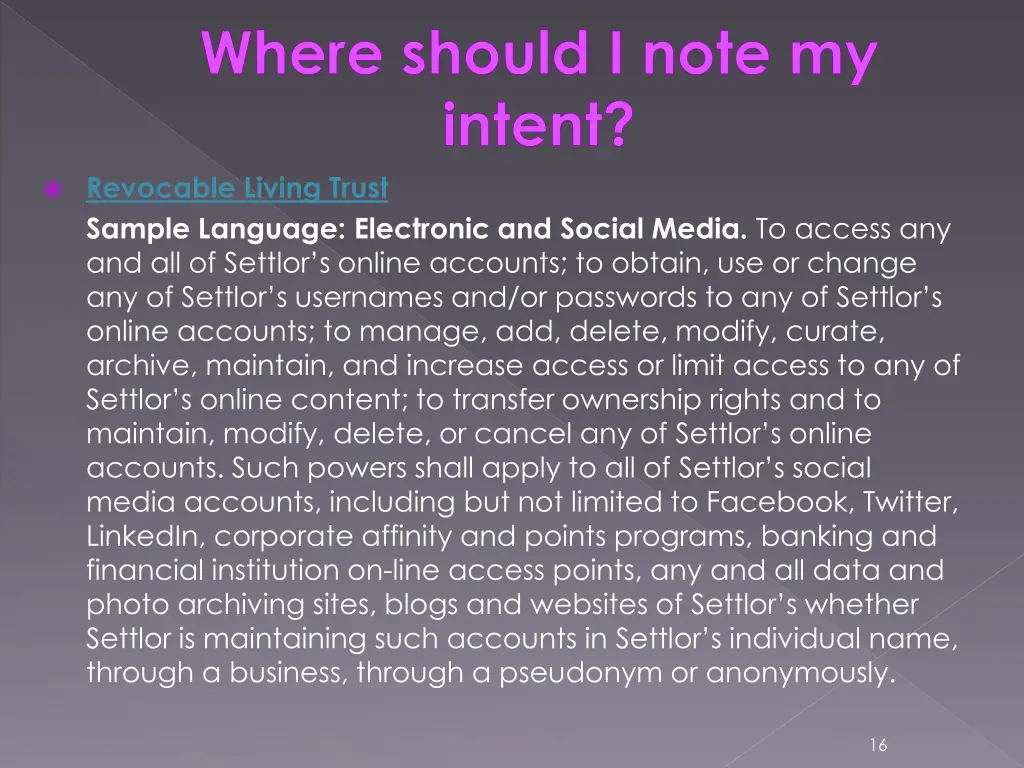 where should i note my intent revocable living