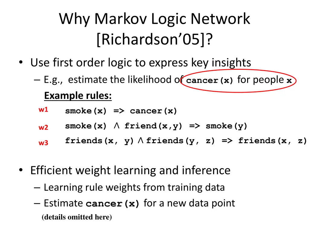 why markov logic network richardson 05 use first 1