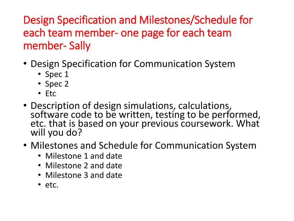 design specification and milestones schedule 1