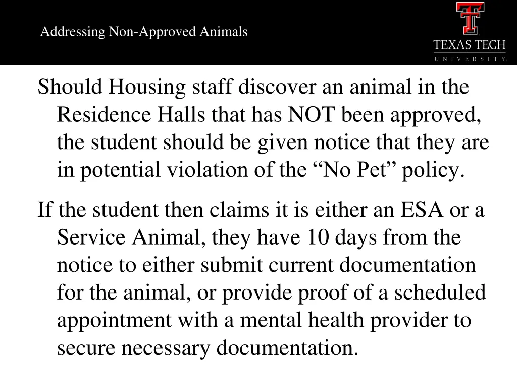 addressing non approved animals