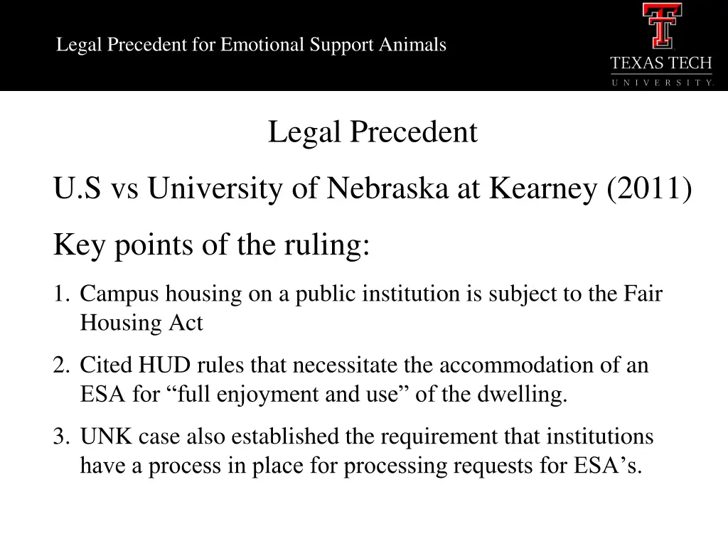 legal precedent for emotional support animals