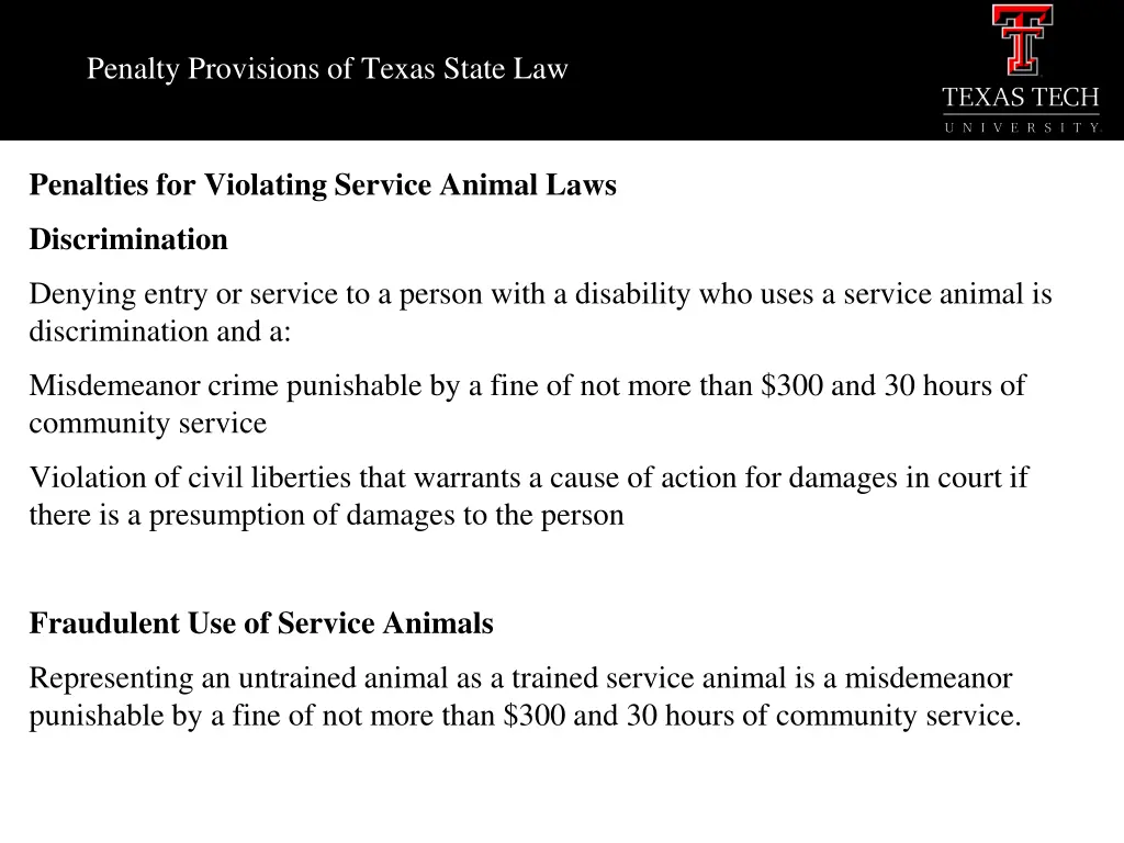 penalty provisions of texas state law