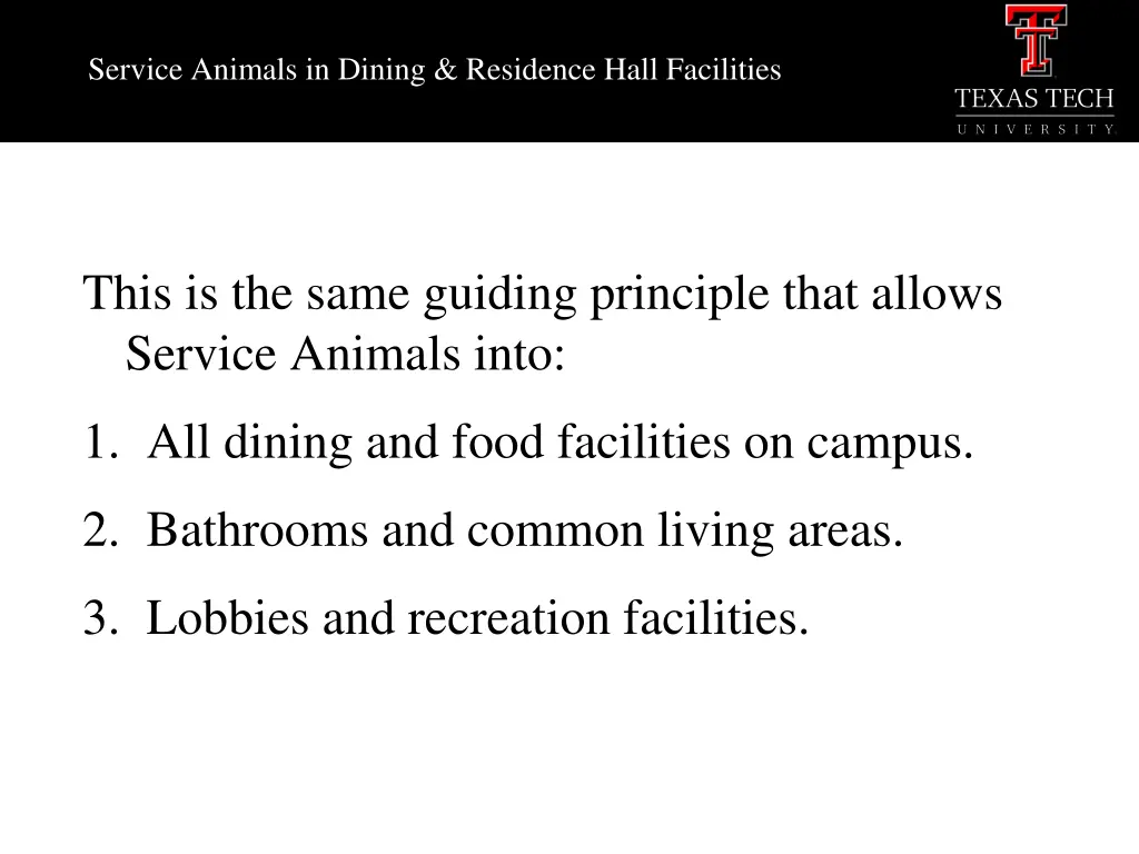 service animals in dining residence hall