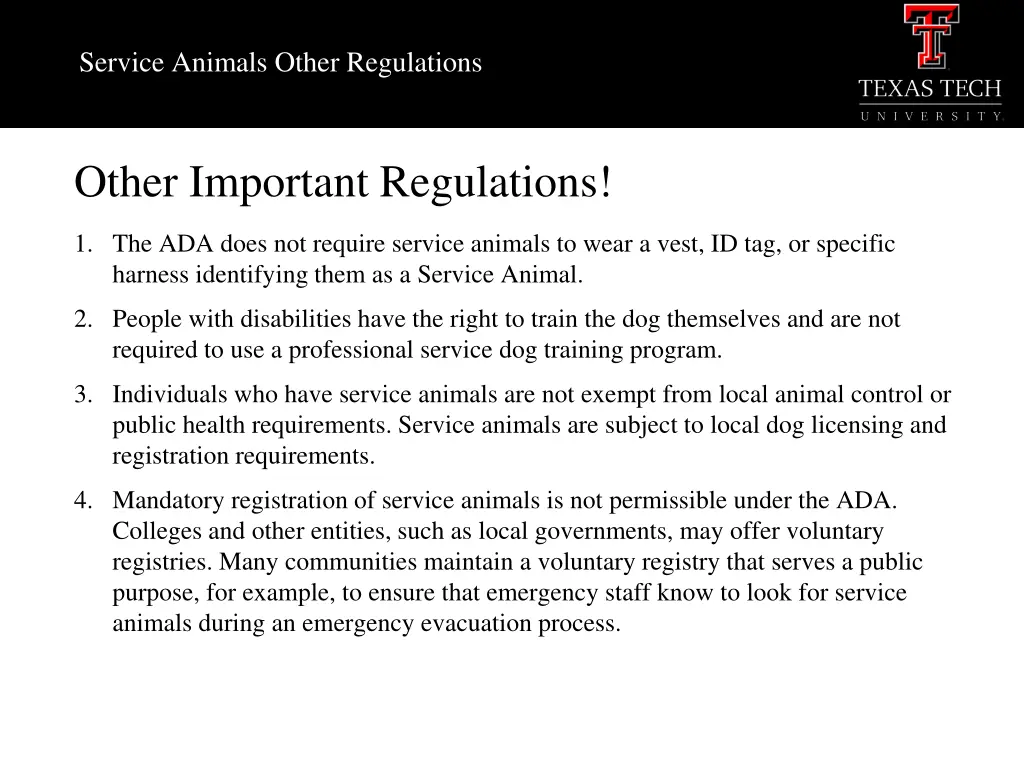 service animals other regulations