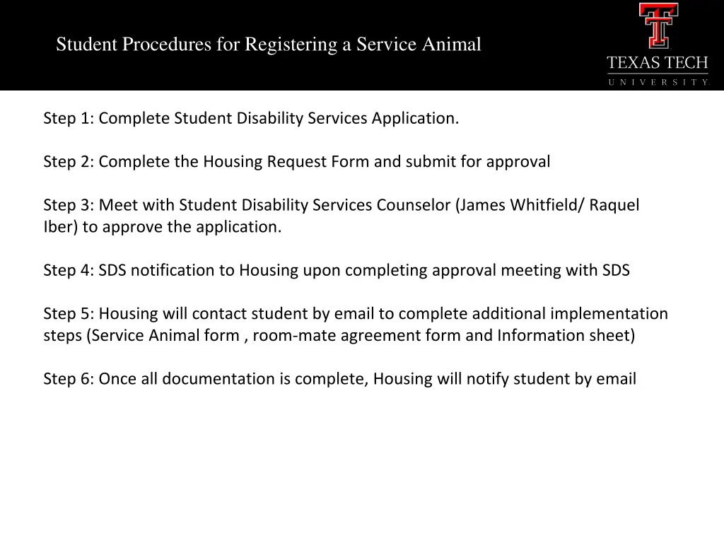 student procedures for registering a service