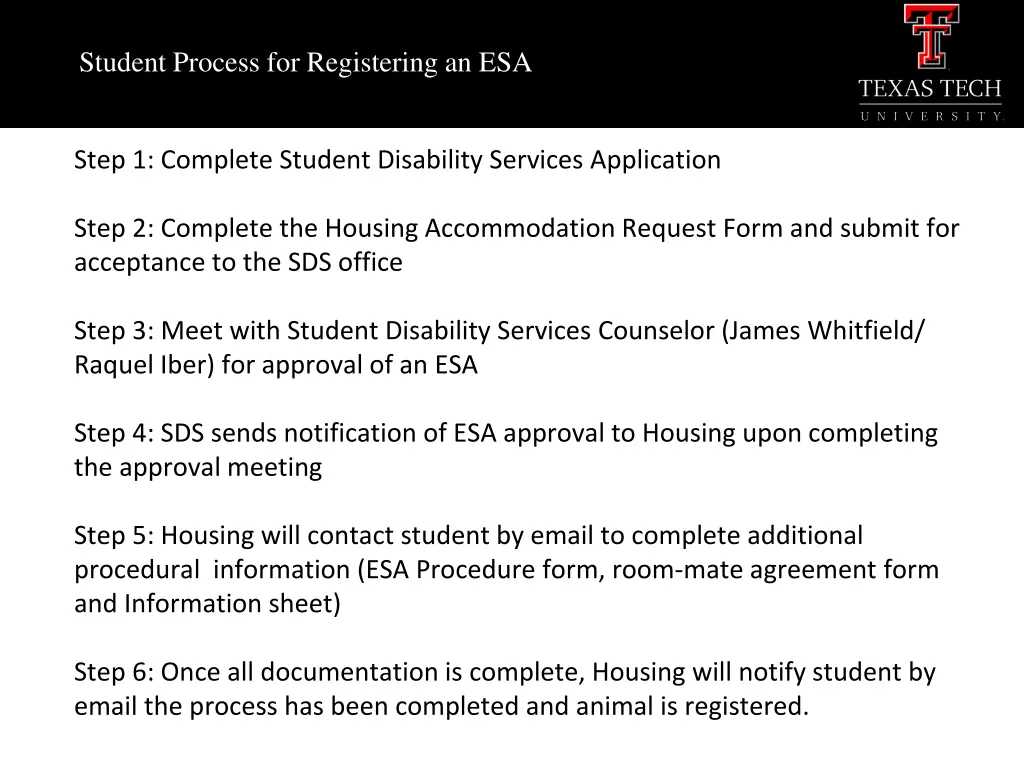 student process for registering an esa