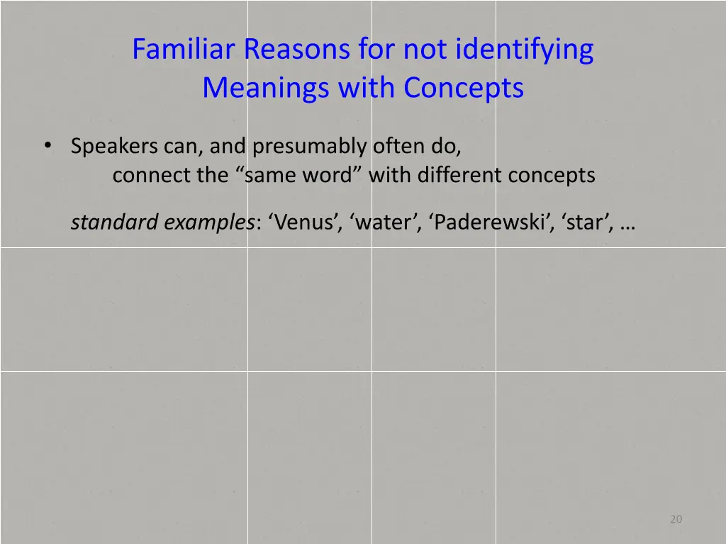 familiar reasons for not identifying meanings