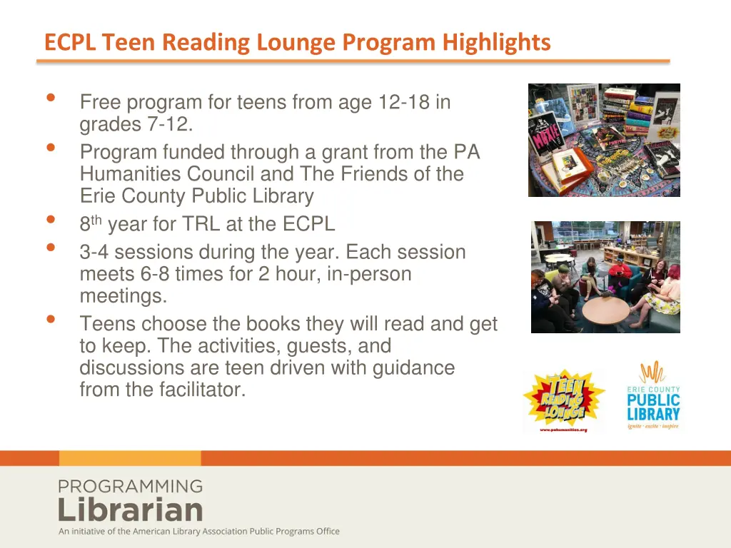 ecpl teen reading lounge program highlights