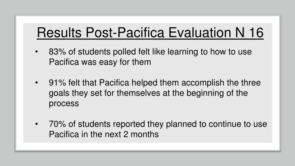 results post pacifica evaluation n 16