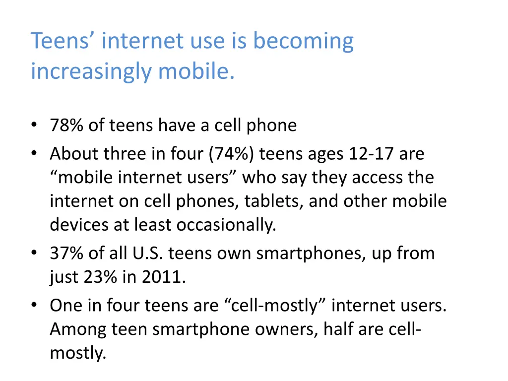 teens internet use is becoming increasingly mobile