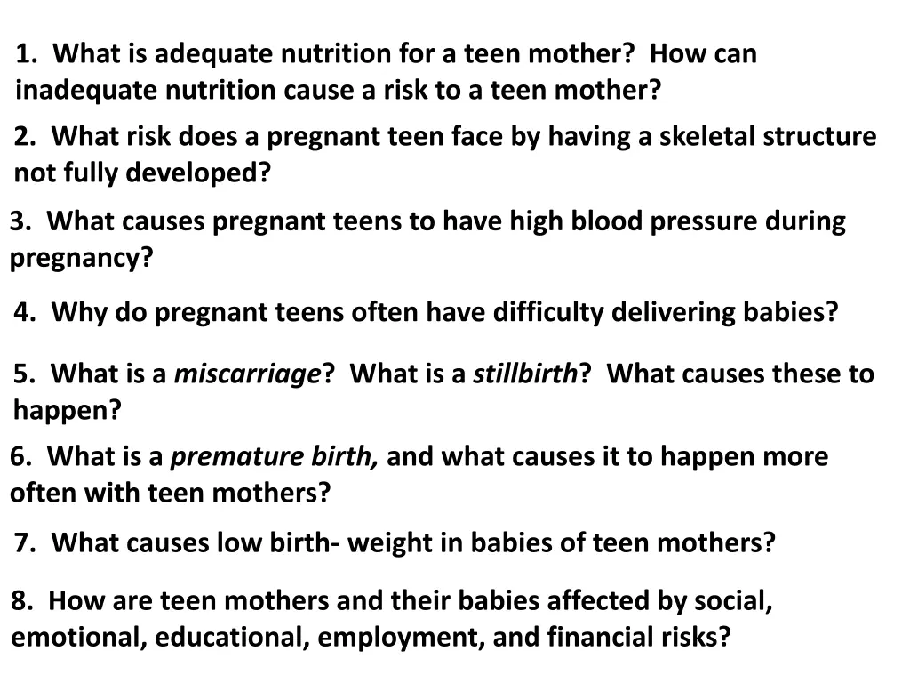 1 what is adequate nutrition for a teen mother