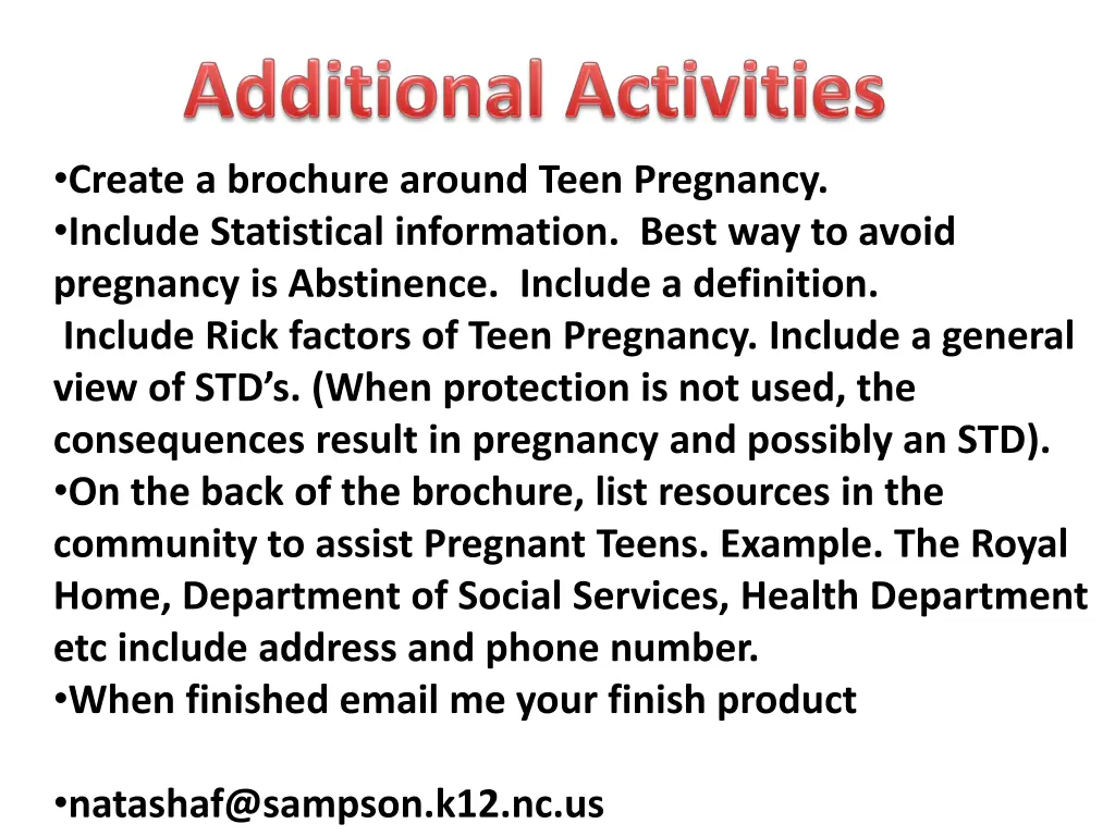 create a brochure around teen pregnancy include