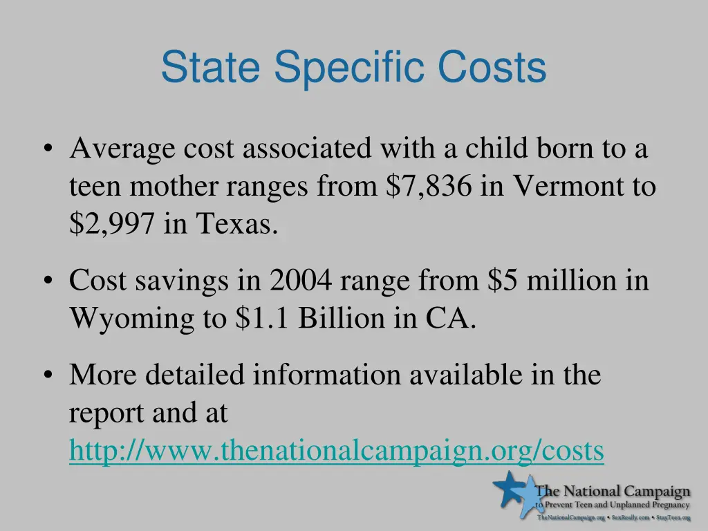 state specific costs