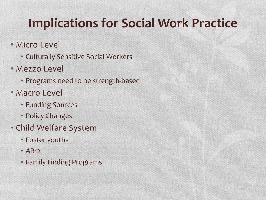 implications for social work practice