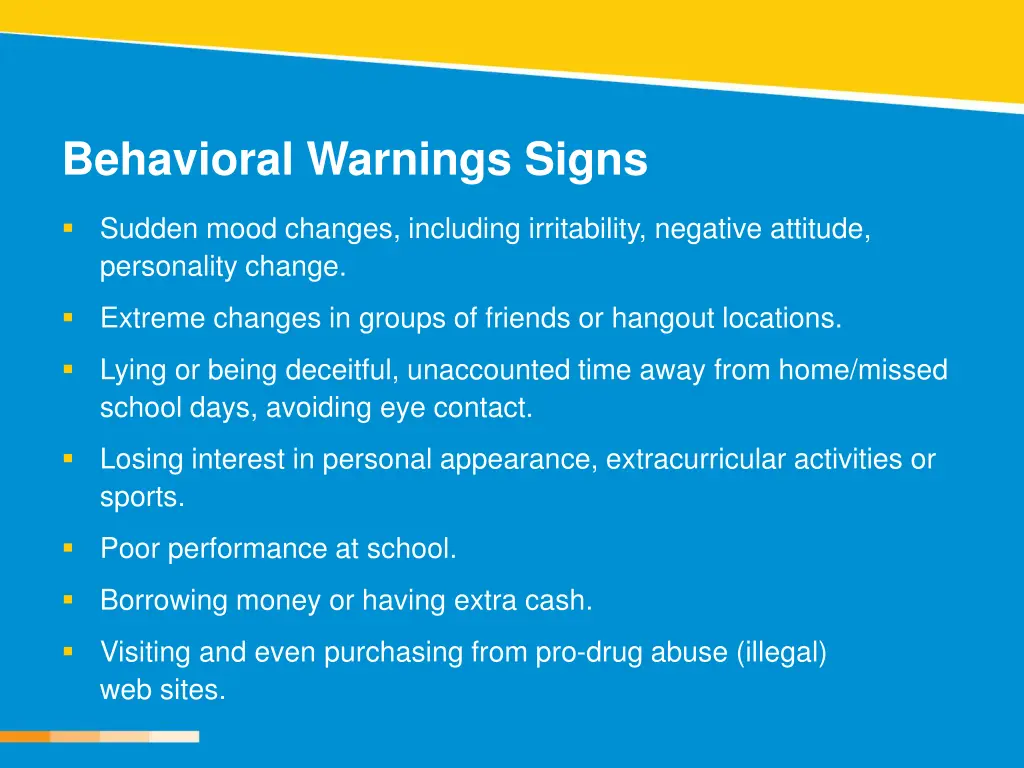 behavioral warnings signs