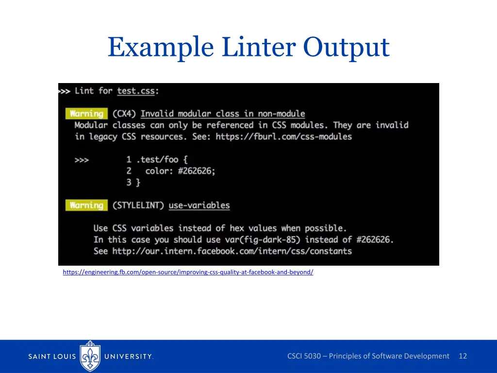 example linter output