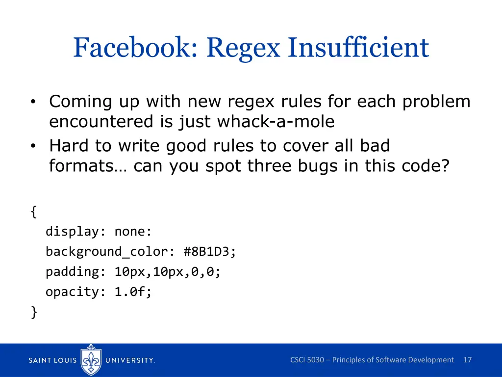 facebook regex insufficient