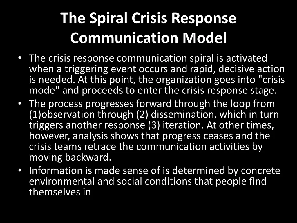 the spiral crisis response communication model