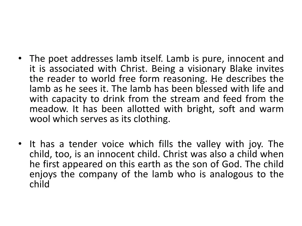 the poet addresses lamb itself lamb is pure