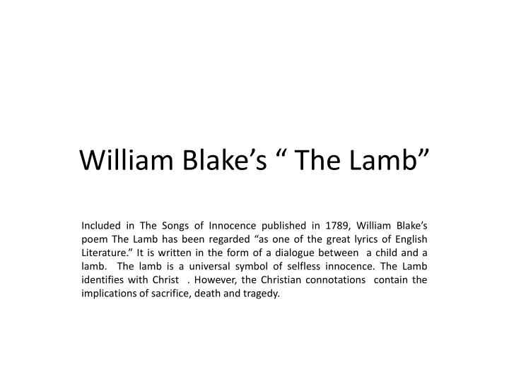 william blake s the lamb