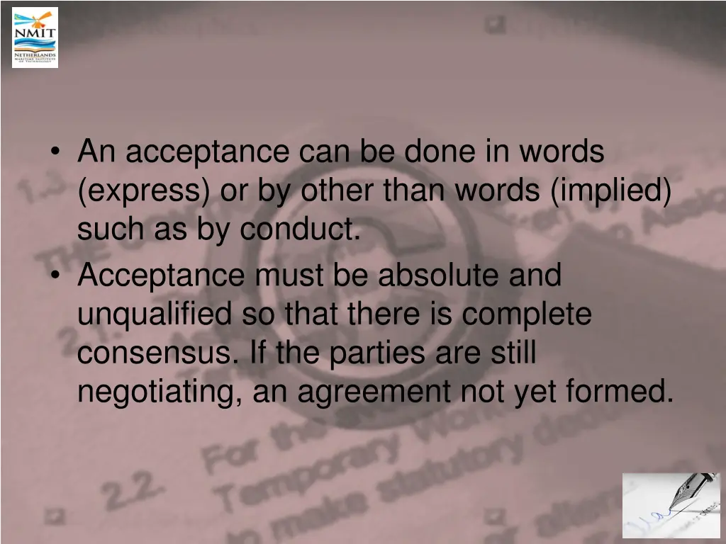 an acceptance can be done in words express