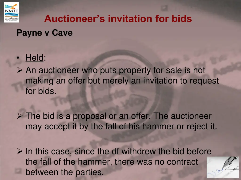 auctioneer s invitation for bids payne v cave