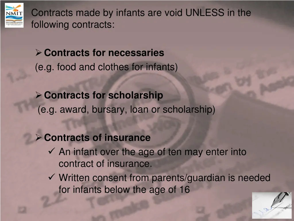 contracts made by infants are void unless