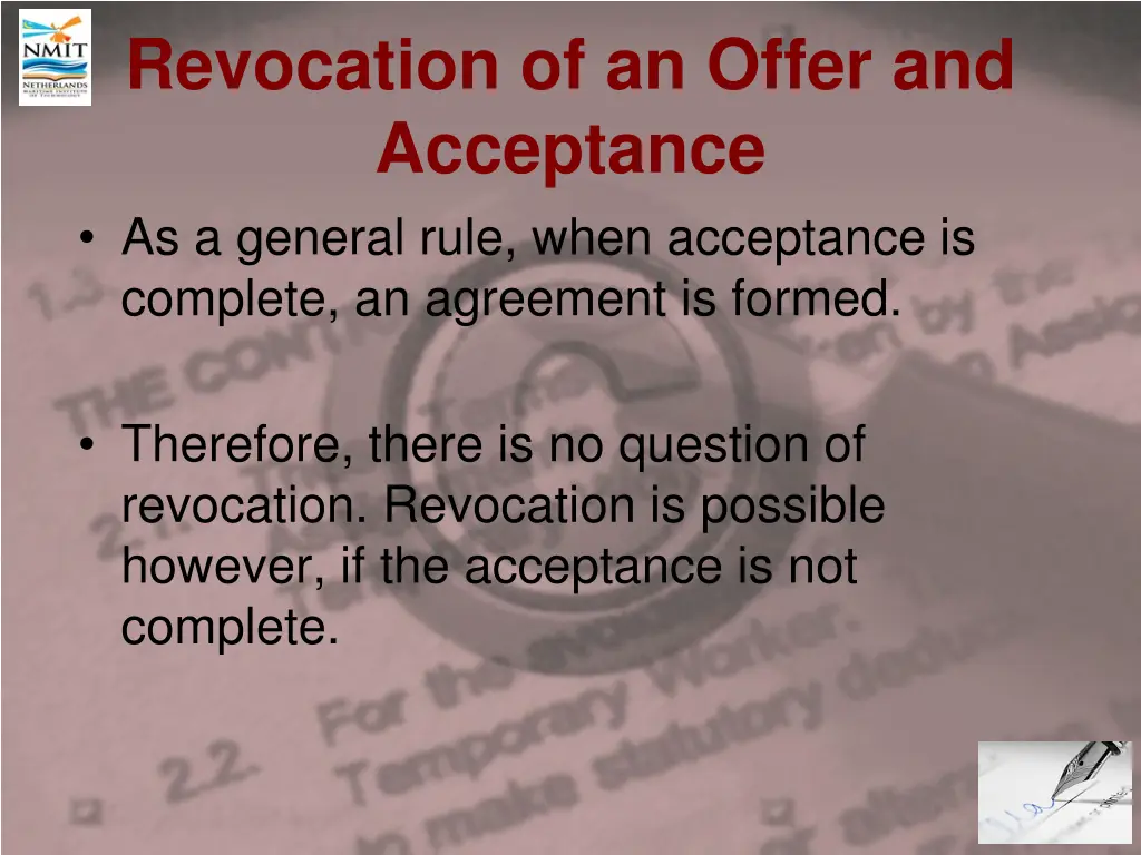 revocation of an offer and acceptance