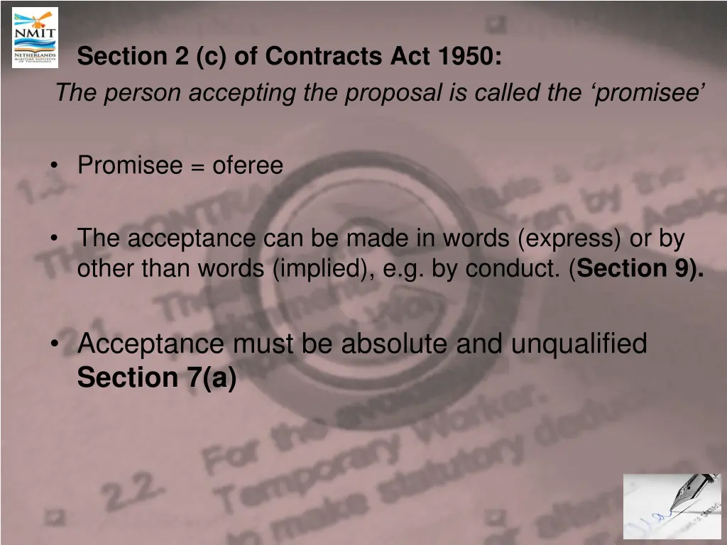 section 2 c of contracts act 1950 the person