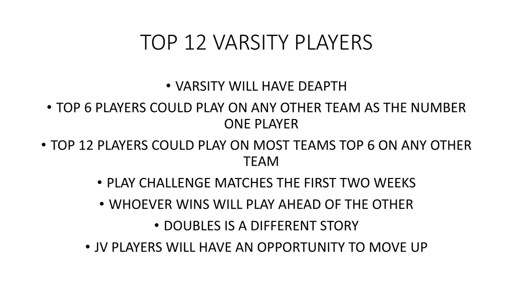 top 12 varsity players