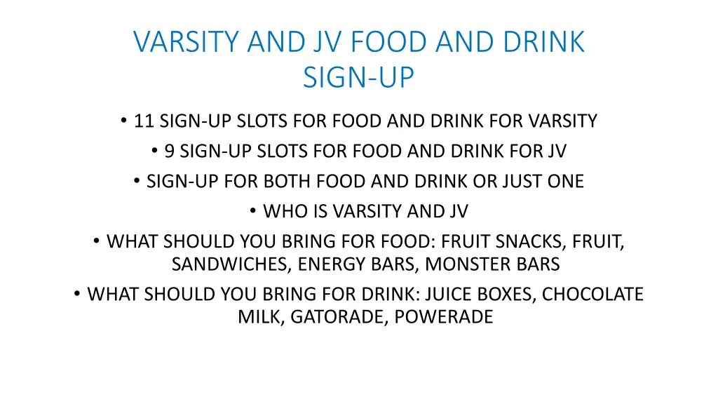 varsity and jv food and drink sign up