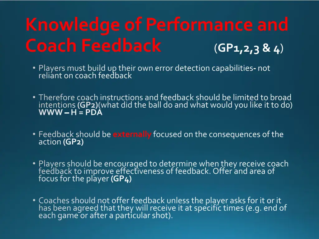 knowledge of performance and coach feedback