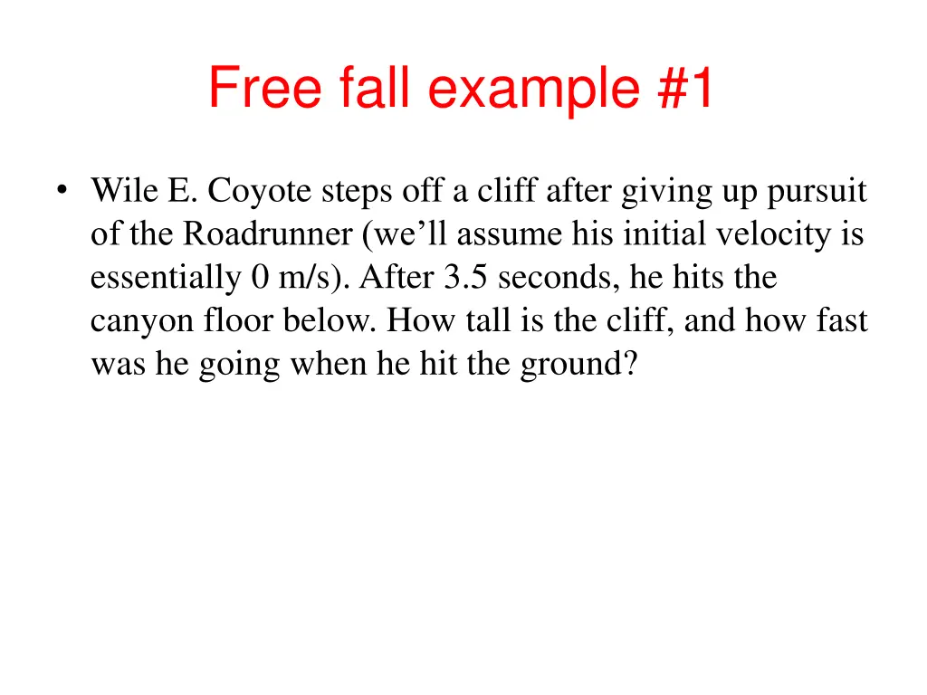 free fall example 1