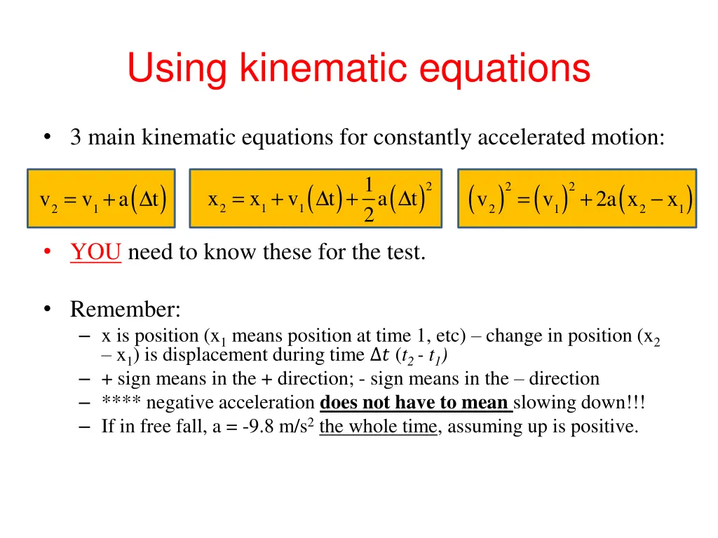 using kinematic equations