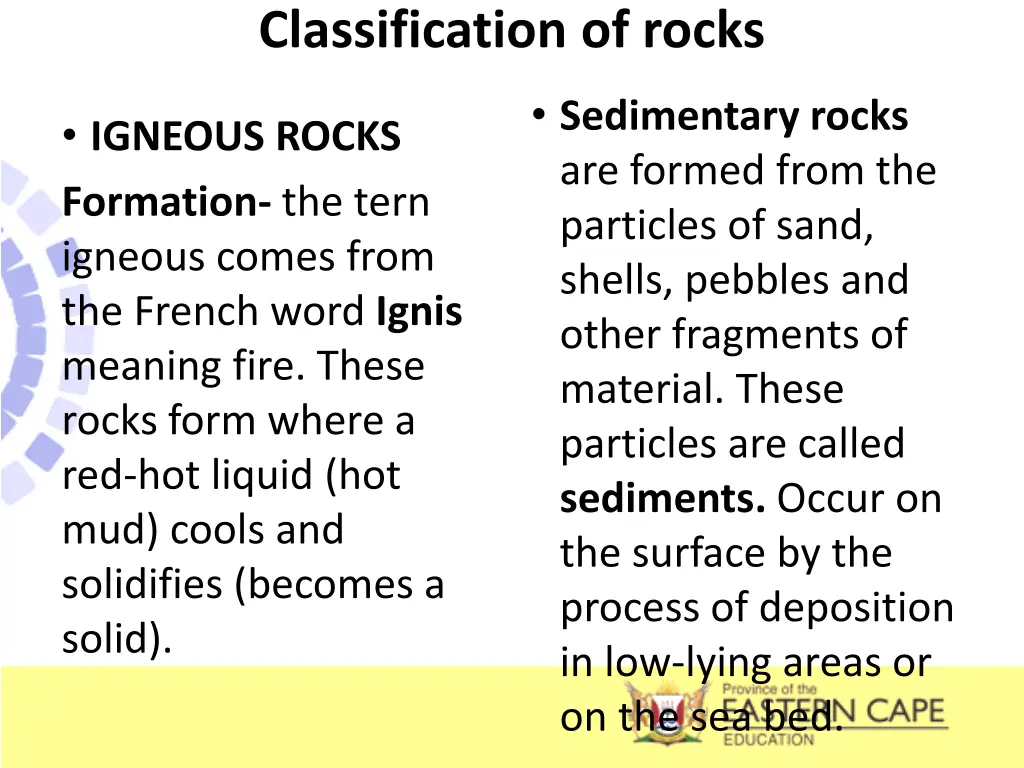 classification of rocks