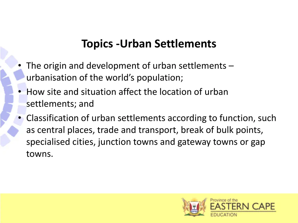 topics urban settlements