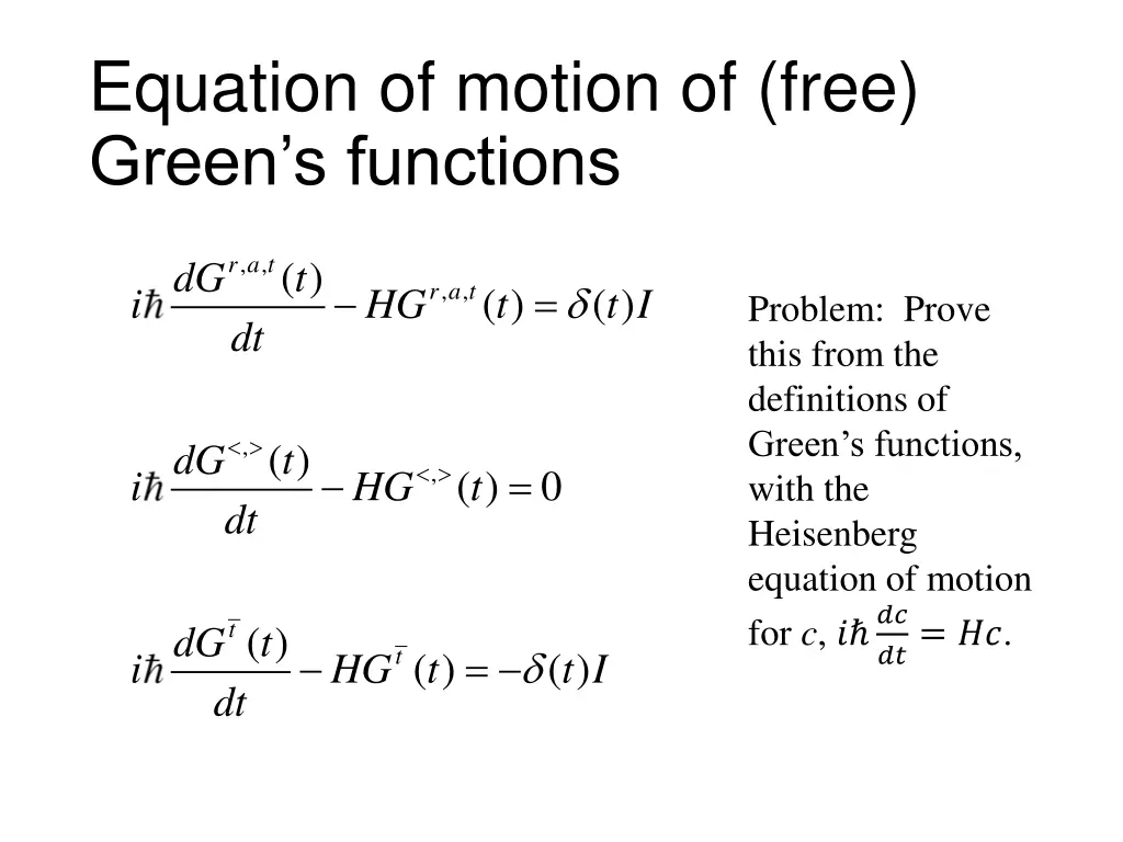 equation of motion of free green s functions