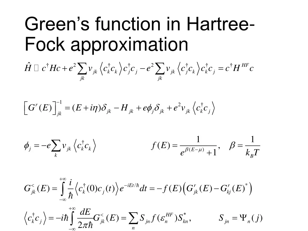 green s function in hartree fock approximation