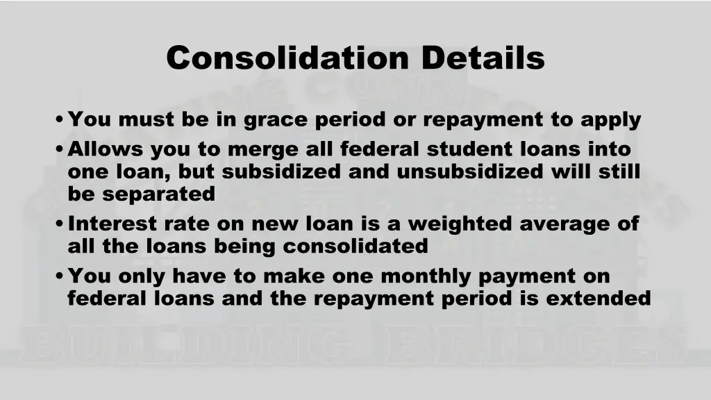 consolidation details