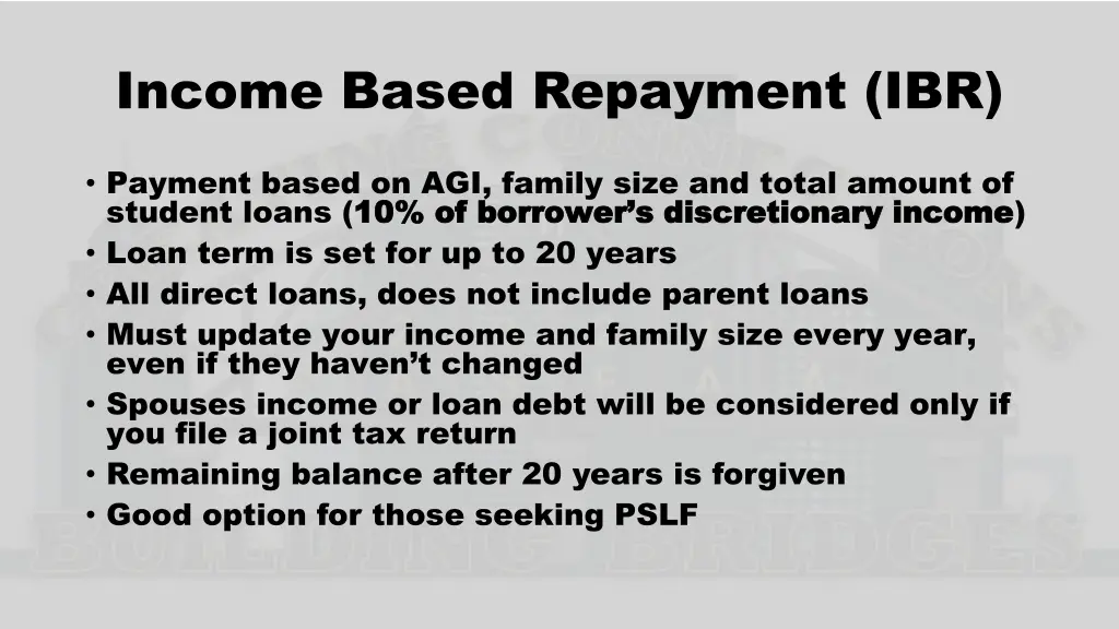 income based repayment ibr