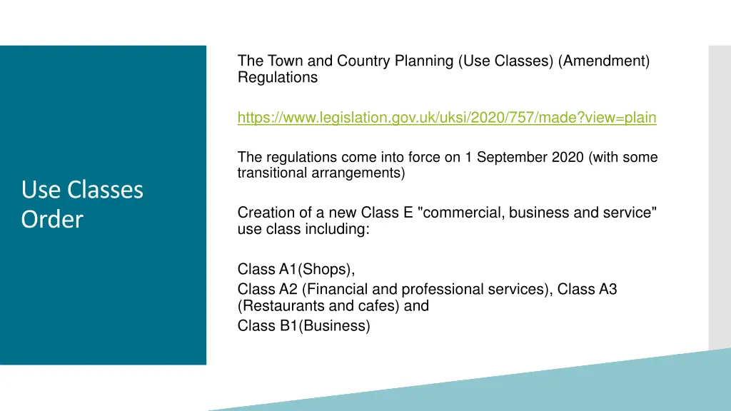 the town and country planning use classes