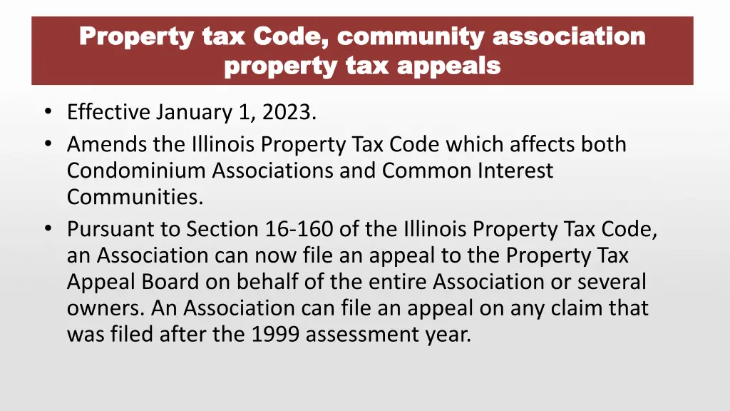 property tax code community association property