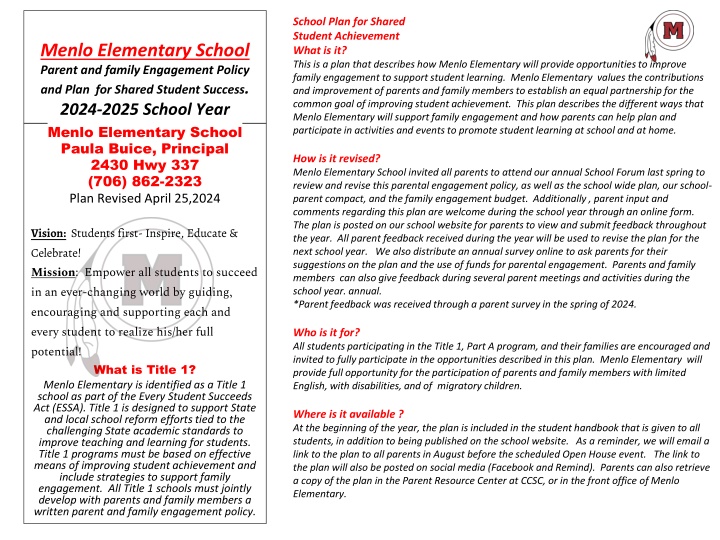 school plan for shared student achievement what