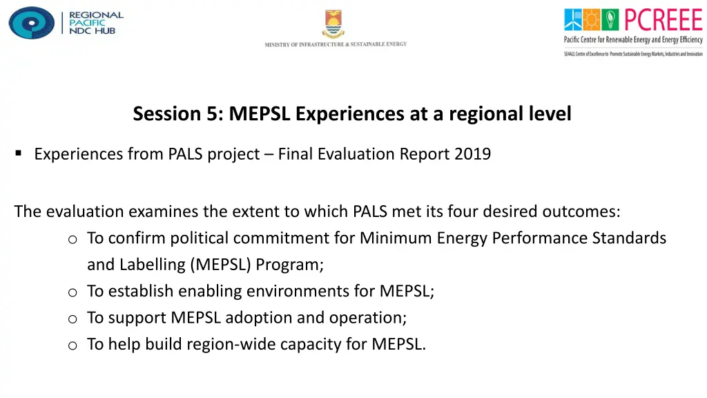 session 5 mepsl experiences at a regional level